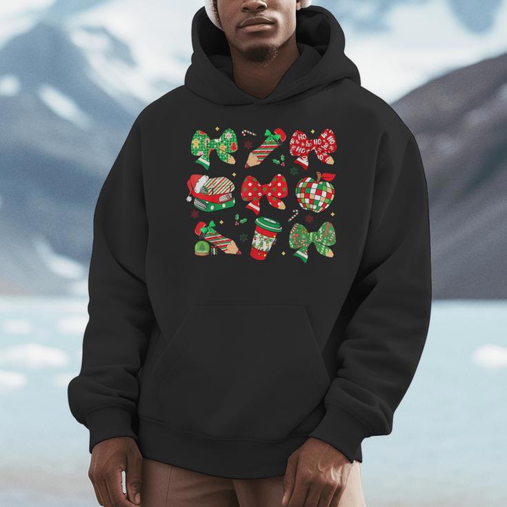 Cute Coquette Pencil Bow Christmas School Teacher Student Men Hoodie, funny design