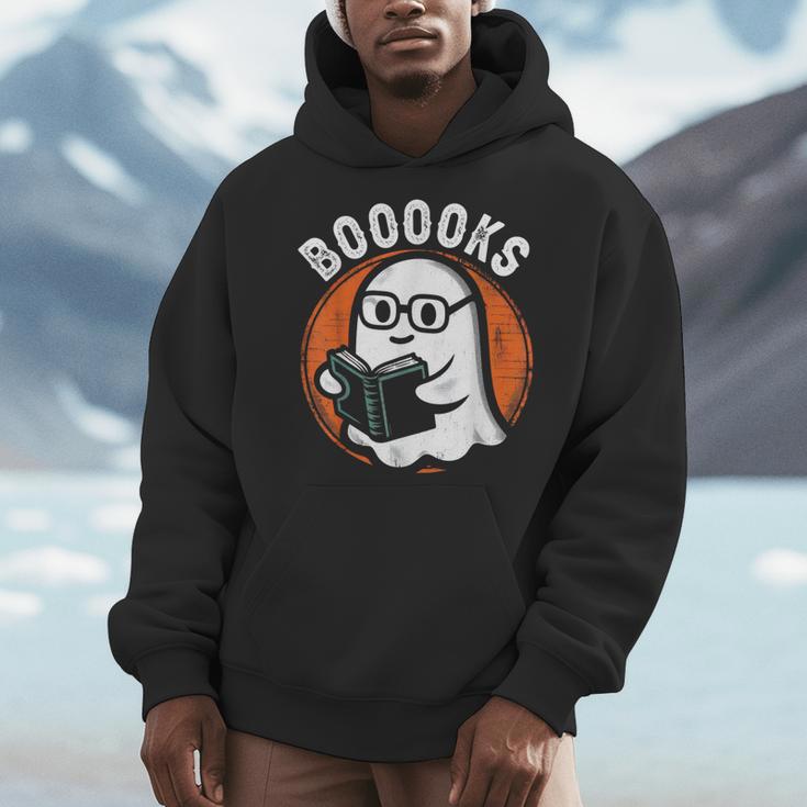 Cute Ghost Book Reading Books Lover Retro Halloween Teacher Men Hoodie, funny design