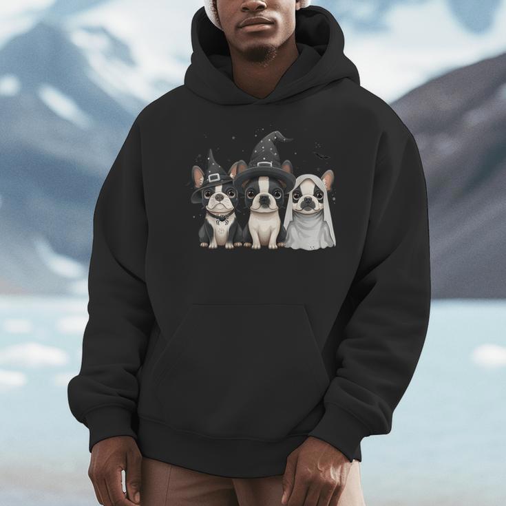 Cute Halloween Boston Terrier Dogs Witch Hat Ghost Dog For Men Women Kids Men Hoodie, Boston Terrier Ghost Gifts, Boston Terrier Halloween Gifts, funny design