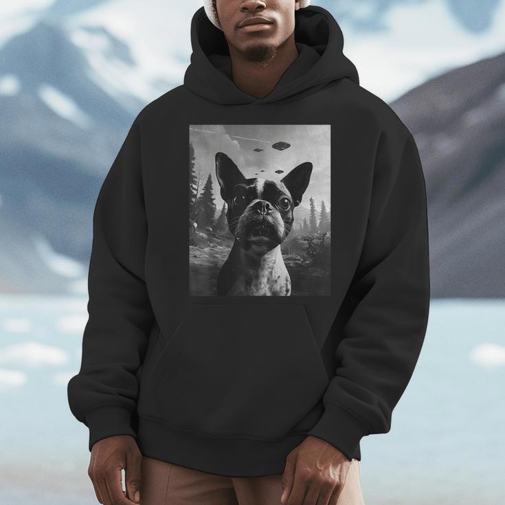 Dog Mom Dad Alien Selfie Boston Terrier UFO For Men Women Men Hoodie, Couple Gifts, Mom Gifts, Boston Terrier Dad Gifts, Boston Terrier Mom Gifts, funny design