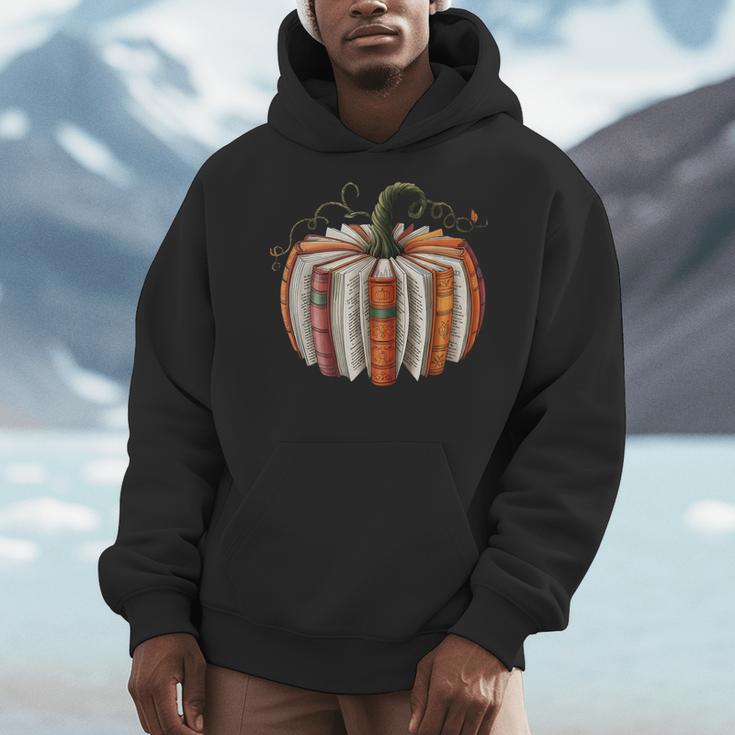 Fall Book Pumpkin Retro Reading Halloween Teacher Librarian Men Hoodie, funny design