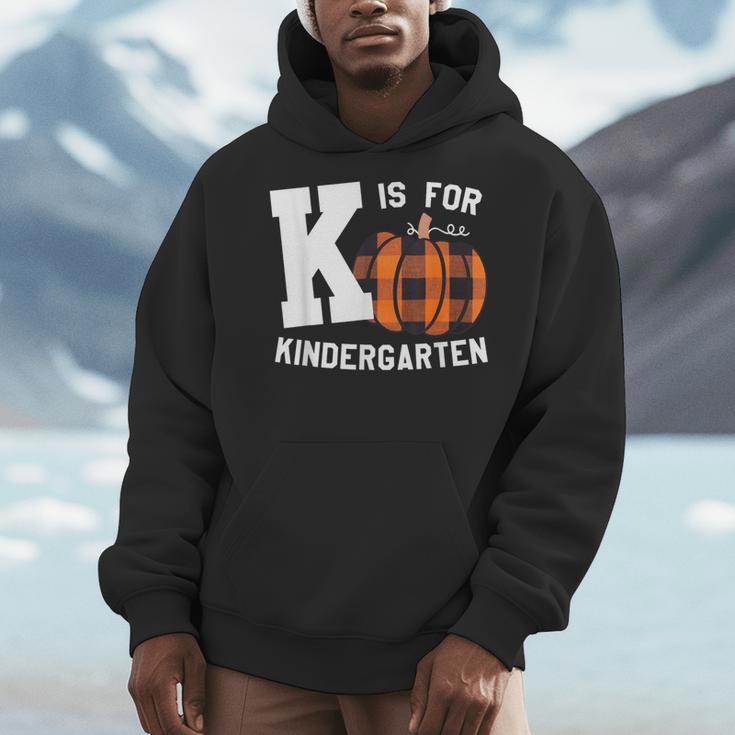 Fall Kindergarten Teacher K Is For Buffalo Plaid Pumpkin Men Hoodie, funny design Fall Kindergarten Teacher K Is For Buffalo Plaid Pumpkin Men Hoodie, funny design