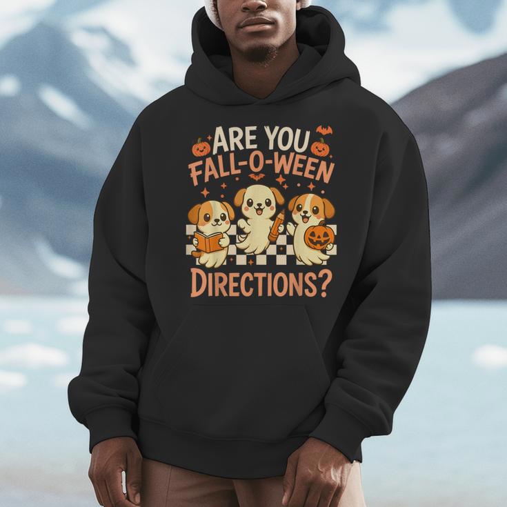 Are You Fall O Ween Directions Teacher Halloween Dog Ghost Men Hoodie, funny design