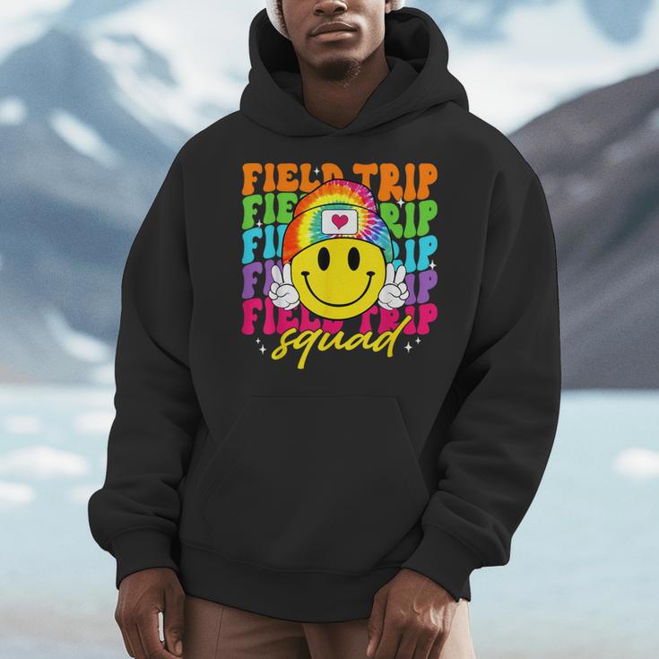 Field Trip Squad Groovy Field Day Smile Face Teacher Tie Dye Men Hoodie, Groovy Teacher Gifts, funny design