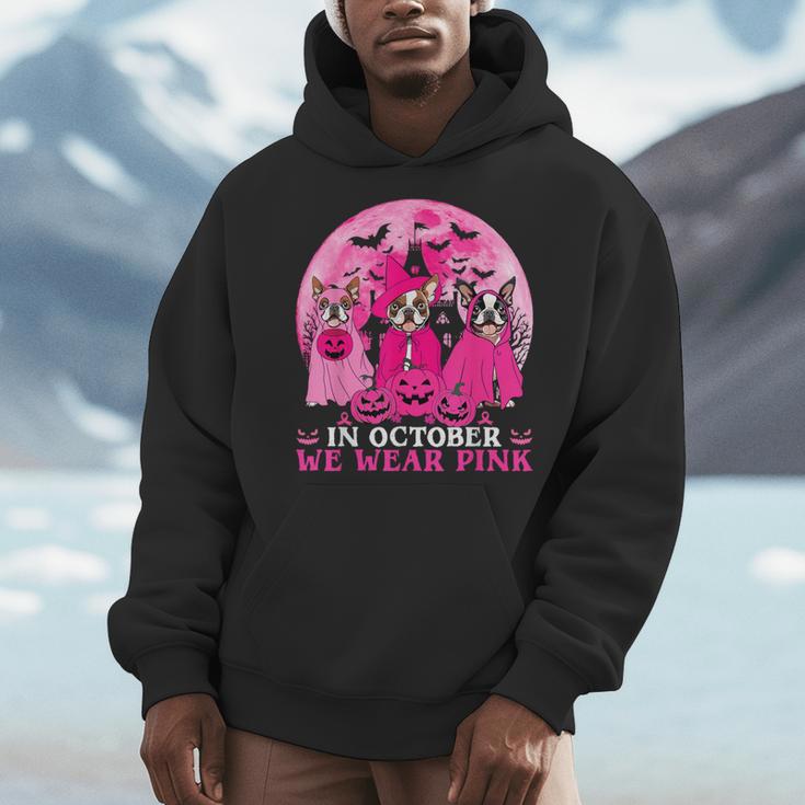 Ghost And Witch Boston Terrier Dog In October We Wear Pink Men Hoodie, Boston Terrier Ghost Gifts, funny design