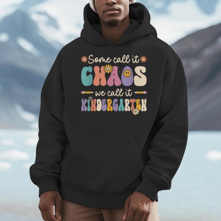 Groovy Some Call It Chaos We Call It Kindergarten Teacher Men Hoodie, Groovy Teacher Gifts, funny design