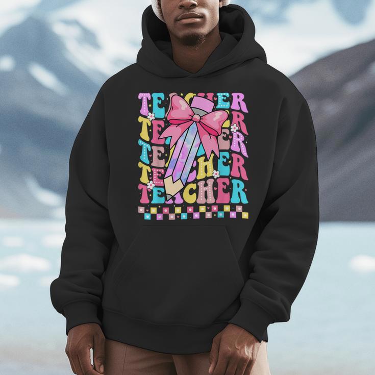 Groovy Teacher Cute Coquette Bow Flower Retro Back To School Men Hoodie, Groovy Teacher Gifts, funny design Groovy Teacher Cute Coquette Bow Flower Retro Back To School Men Hoodie, Groovy Teacher Gifts, funny design