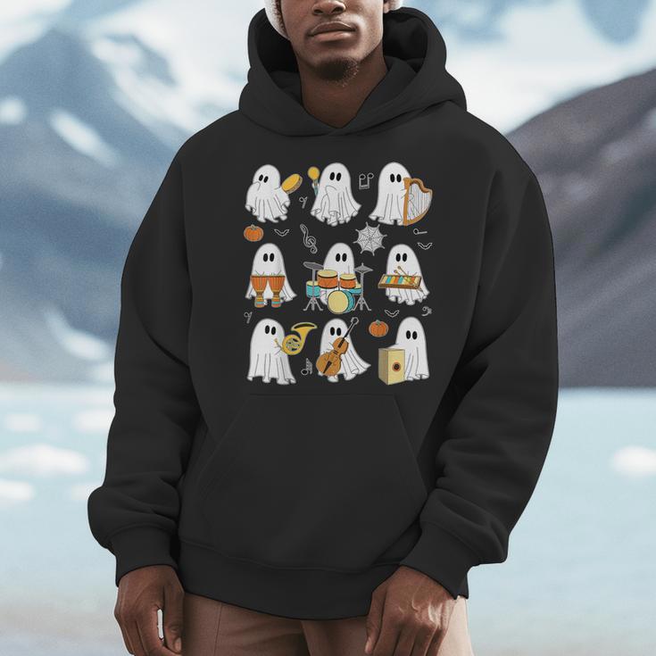 Halloween Ghost Music Teacher Playing Instruments Men Hoodie, funny design Halloween Ghost Music Teacher Playing Instruments Men Hoodie, funny design