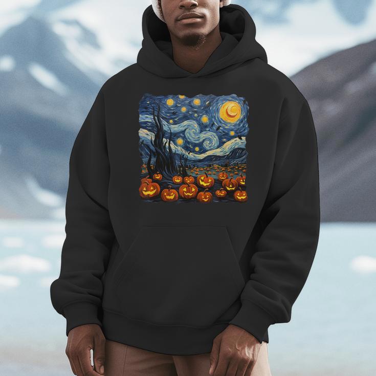 Halloween Pumpkin Starry Night Van Gogh Art Teacher Men Hoodie, funny design