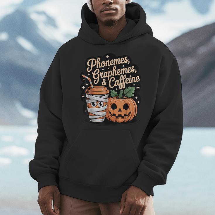 Halloween Teacher Phonemes Graphemes Caffeine Coffee Lover Men Hoodie, funny design Halloween Teacher Phonemes Graphemes Caffeine Coffee Lover Men Hoodie, funny design