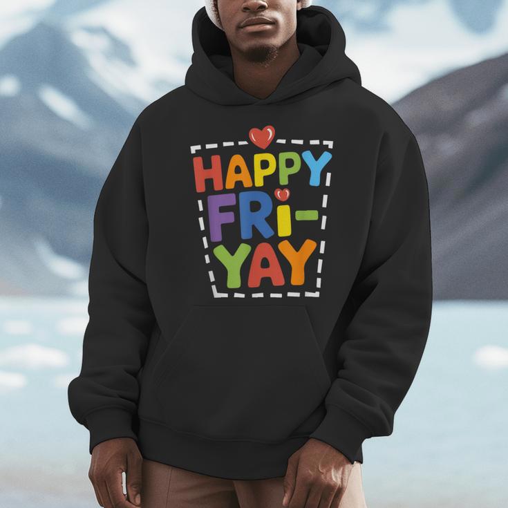 Happy Fri-Yay Teacher Life Weekend Pun Happy Friday Men Hoodie, funny design