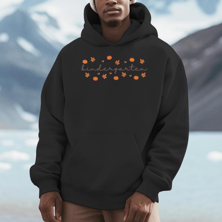 Kindergarten Teacher Pumpkin Autumn Leaves Kinder Team Fall Men Hoodie, funny design