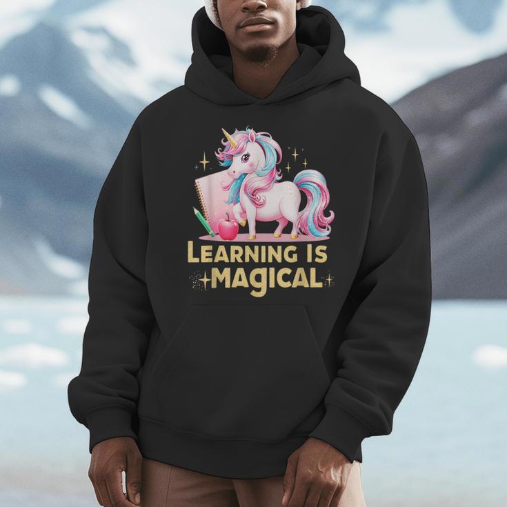 LEARNING IS MAGICAL TEACHER UNICORN BACK TO SCHOOL UNICORN Men Hoodie, funny design