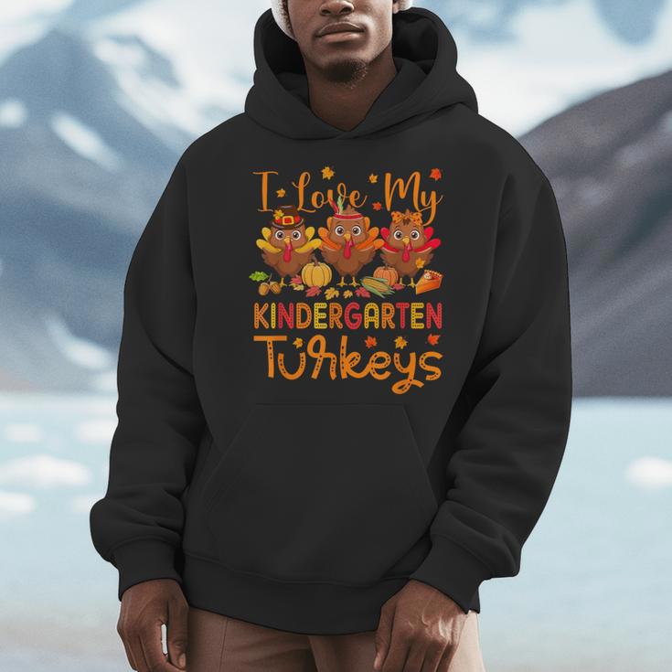 I Love My Kindergarten Turkeys Thanksgiving Teacher Students Men Hoodie, funny design