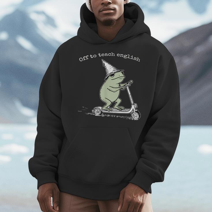 Off To Teach English Scooter Frog ESL Teacher Literature Men Hoodie, Esl Teacher Gifts, English Teacher Gifts, funny design Off To Teach English Scooter Frog ESL Teacher Literature Men Hoodie, Esl Teacher Gifts, English Teacher Gifts, funny design