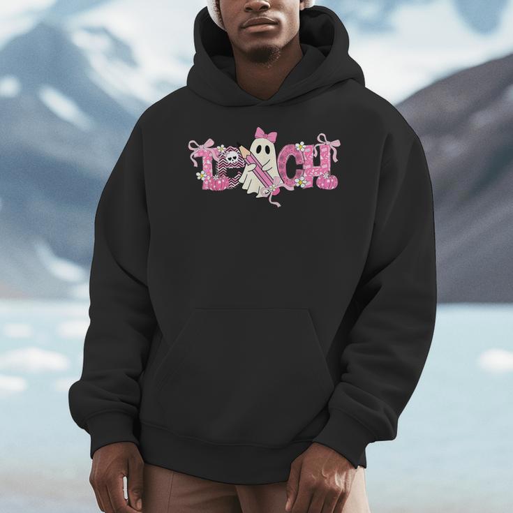 Pink Ghost Teach Halloween Teacher In Spooky Season Men Hoodie, funny design Pink Ghost Teach Halloween Teacher In Spooky Season Men Hoodie, funny design