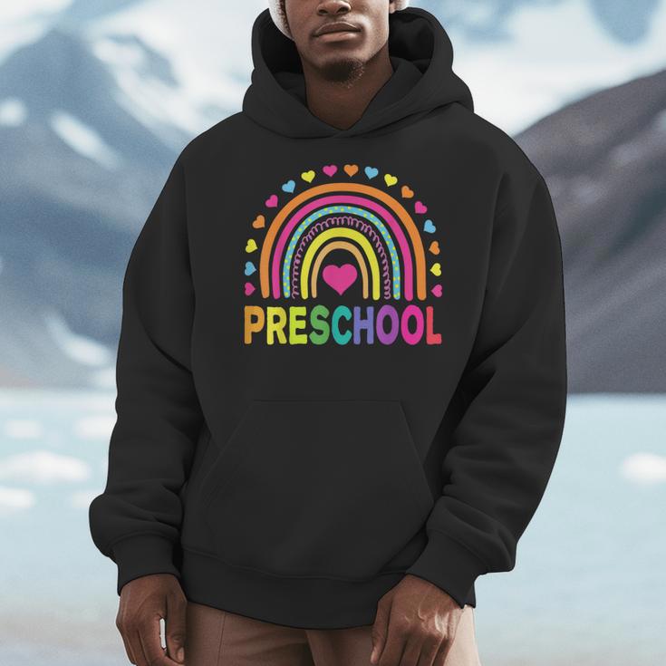 Preschool Rainbow Girls Boys Kids Teacher Back To School Men Hoodie, funny design