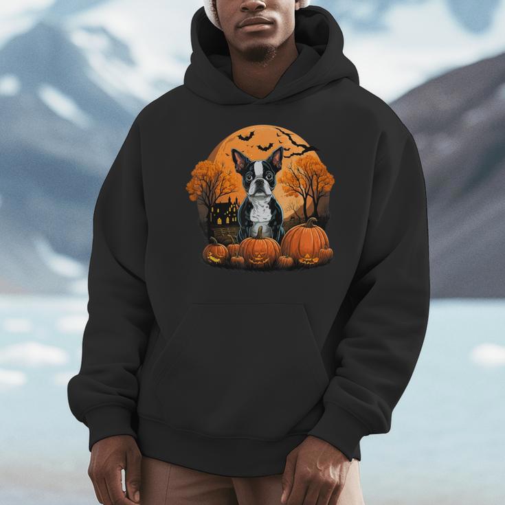 Pumpkin Boston Terrier Costume On Boston Terrier Halloween Men Hoodie, Boston Terrier Halloween Gifts, funny design
