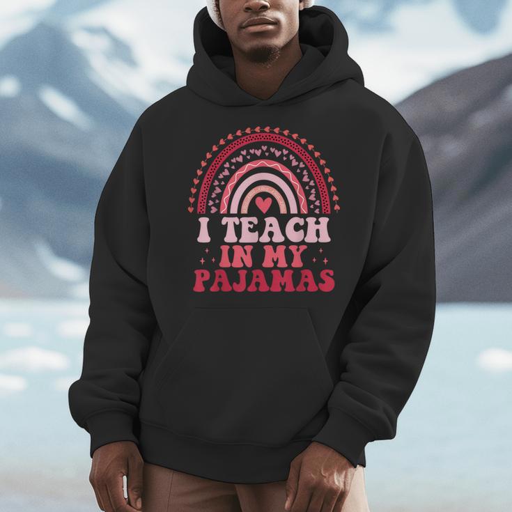 Rainbow Retro Homeschool Mom Teacher I Teach In My Pajamas Men Hoodie, Couple Gifts, funny design