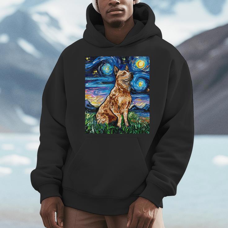 Red Heeler Starry Night Cattle Dog Colorful Art By Aja For Men Women Girls Kids Men Hoodie, funny design