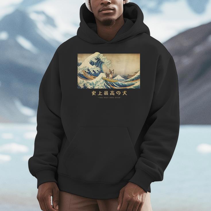 Surfing Boston Terrier Kanagawa Wave Japanese Dog For Men Women Kids Men Hoodie, funny design