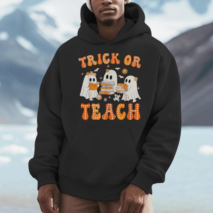 Teacher Halloween Trick Or Teach Retro Groovy Floral Ghost Men Hoodie, Groovy Teacher Gifts, funny design Teacher Halloween Trick Or Teach Retro Groovy Floral Ghost Men Hoodie, Groovy Teacher Gifts, funny design