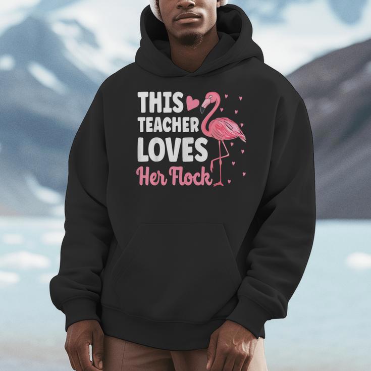 This Teacher Loves Her Flock Teaching Flamingo Girl Men Hoodie, funny design