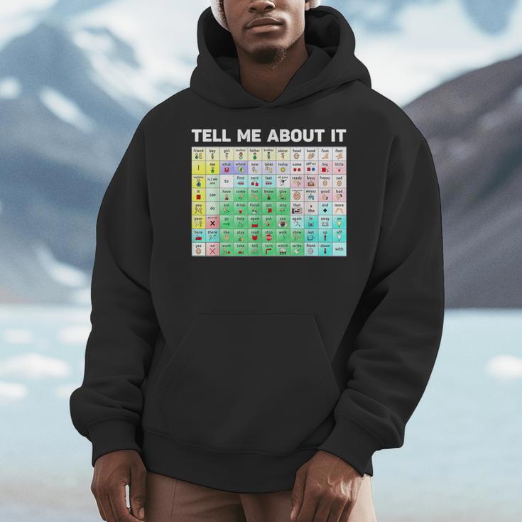 Tell Me About It Speech Language Pathology AAC Sped Teacher Men Hoodie, funny design