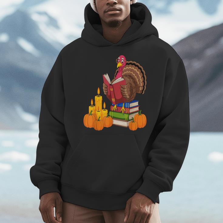 Turkey Reading Books Fall Thanksgiving Teacher Book Men Hoodie, funny design Turkey Reading Books Fall Thanksgiving Teacher Book Men Hoodie, funny design
