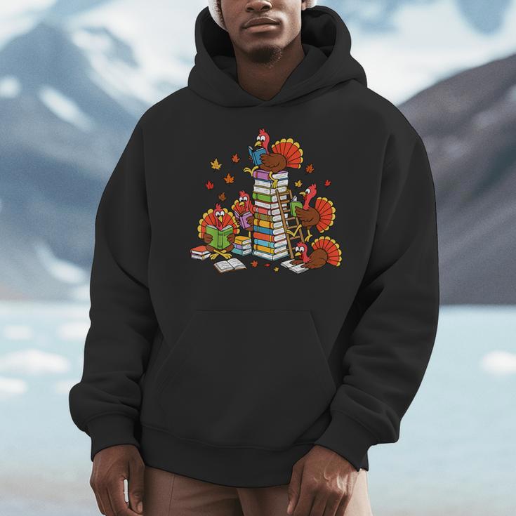 Turkey Reading Books Fall Thanksgiving Teacher Librarian Men Hoodie, funny design Turkey Reading Books Fall Thanksgiving Teacher Librarian Men Hoodie, funny design