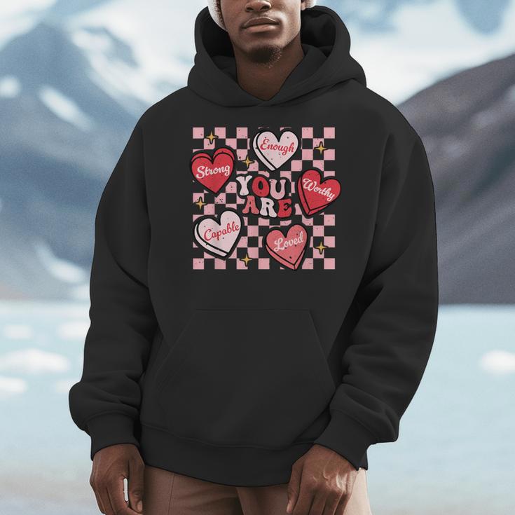 Valentine You Are Loved Worthy Enough Candy Heart Teacher For Men Women Girls Kids Men Hoodie, funny design