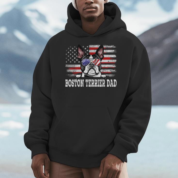Vintage Boston Terrier Dad American Flag Father's Day Men Hoodie, Couple Gifts, Boston Terrier Dad Gifts, American Boston Terrier Gifts, funny design