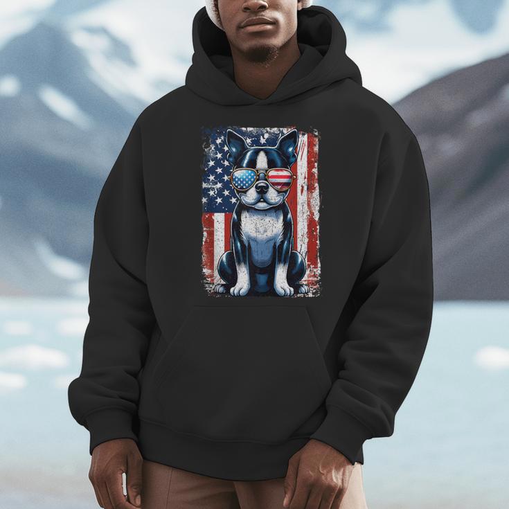 Vintage Boston Terrier Dog American USA US Flag Pets Lovers Men Hoodie, American Boston Terrier Gifts, funny design
