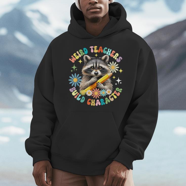 Weird Teachers Build Character Raccoon Colourful Floral Men Hoodie, funny design