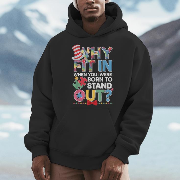 Why Fit In Doctor Teacher Cat In Hat Cool Autism Awareness Men Women Kids Men Hoodie, funny design