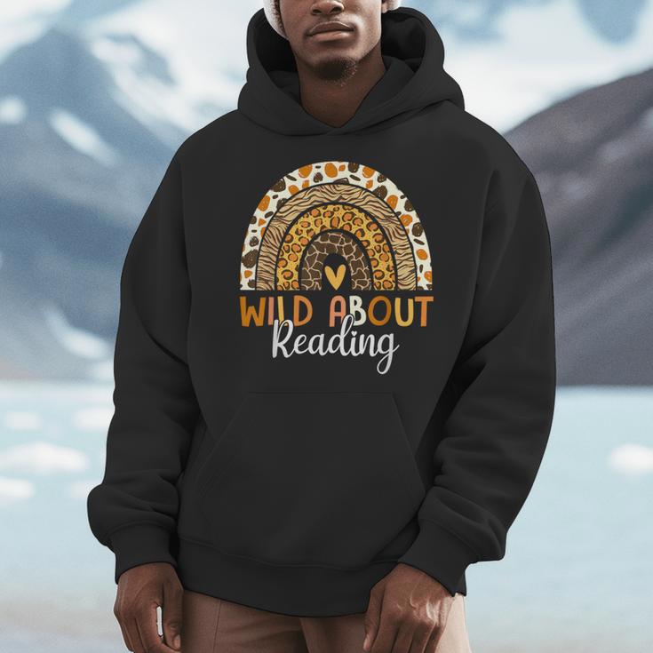 Wild About Reading Teacher Back To School Leopard Rainbow Men Hoodie, funny design