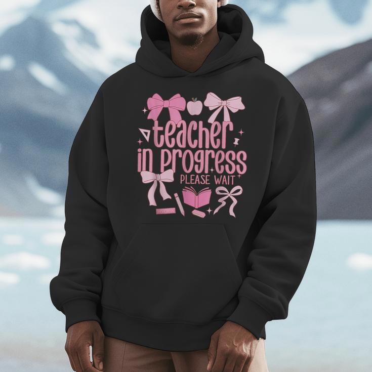Women Teacher In Progress Coquette Pink Bow Future Teacher Men Hoodie, Future Teacher Gifts, funny design