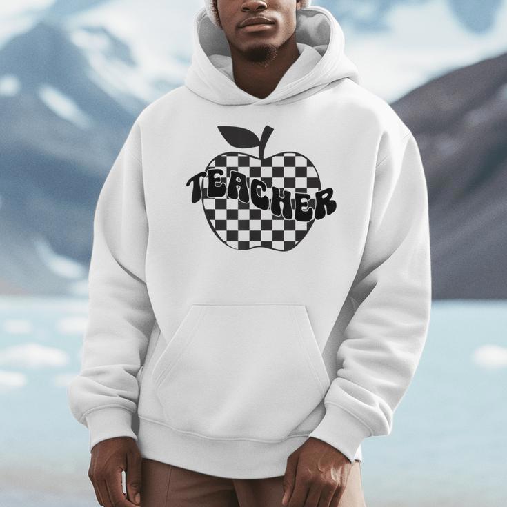 Back To School Checkered Apple Teacher Checkerboard Teacher For Men Women Girls Kids Men Hoodie, funny design