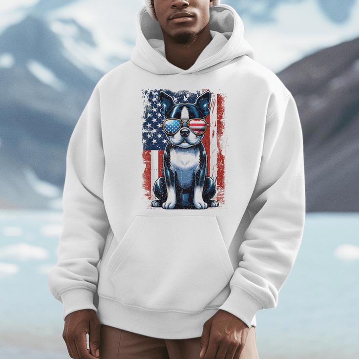 Boston Terrier Dog American USA US Flag Pets Vintage Outfit Men Hoodie, American Boston Terrier Gifts, funny design