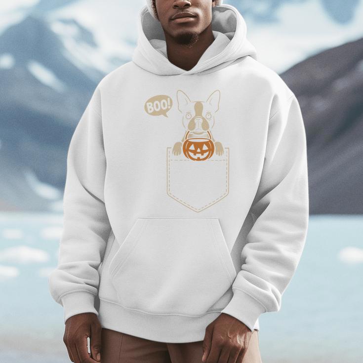 Boston Terrier Halloween Cute Bostie Dog Pocket Boo Men Hoodie, Boston Terrier Halloween Gifts, funny design