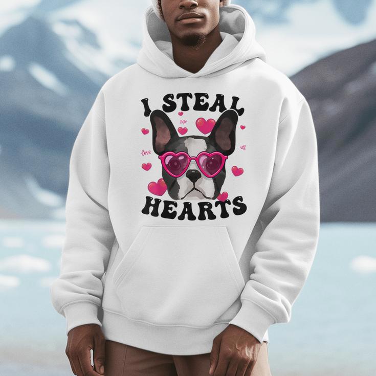 Boston Terrier Heart Glasses Girls Bostie Valentines Day Men Hoodie, funny design