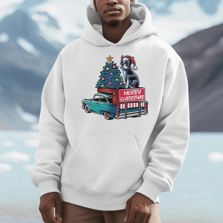 Boston Terrier Merry Christmas Tree Truck Santa Dog X-Mas Men Hoodie, Boston Terrier Christmas Gifts, funny design
