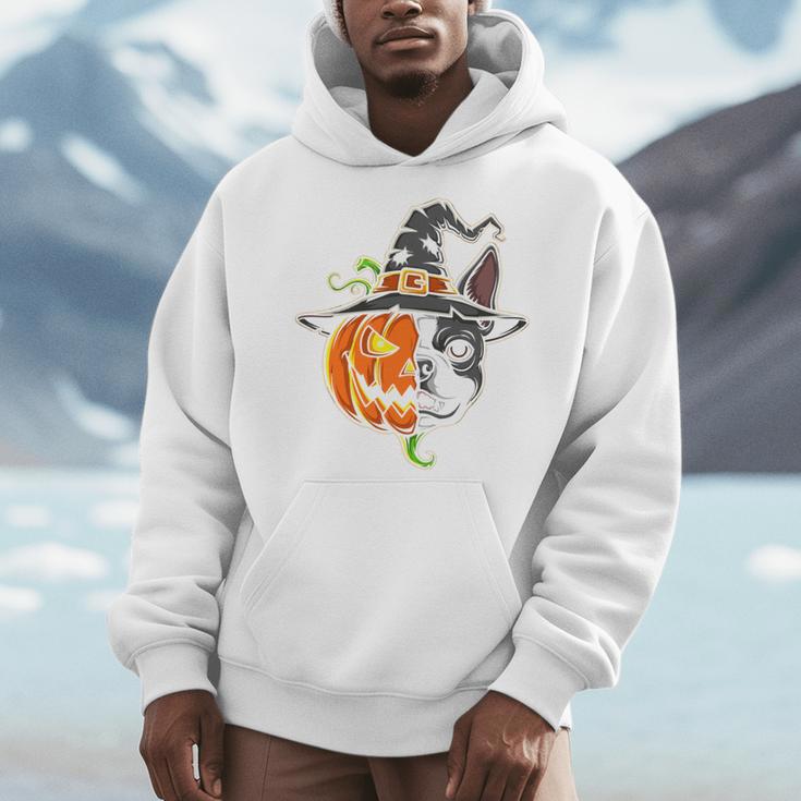 Boston Terrier Pumpkin Jack O Lantern Halloween Men Hoodie, Boston Terrier Halloween Gifts, funny design