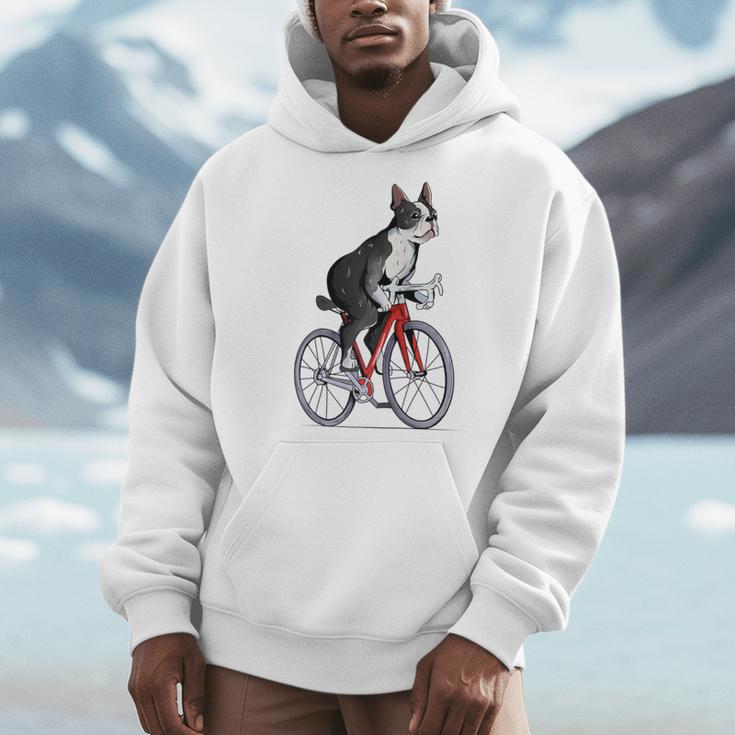 Boston Terrier Riding Bicycle Cute Bostie Biker Raglan Baseball Tee Men Hoodie, Boston Terrier Riding Gifts, funny design