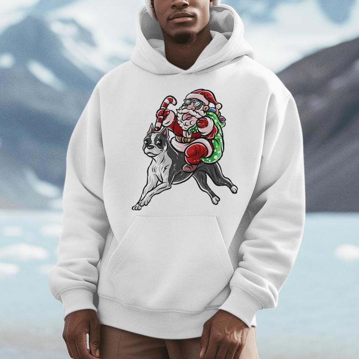 Boston Terrier Santa Claus Hat Merry Christmas Dog X-Mas Men Hoodie, Boston Terrier Christmas Gifts, funny design