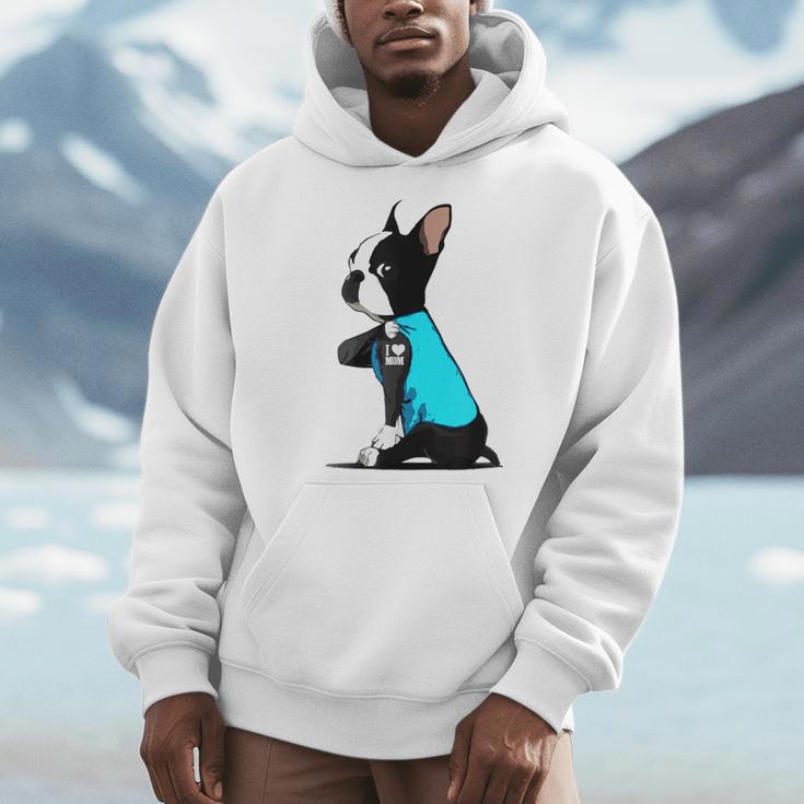 Boston Terrier Tattoos I Love Mom Men Hoodie, Couple Gifts, Mom Gifts, Boston Terrier Mom Gifts, funny design