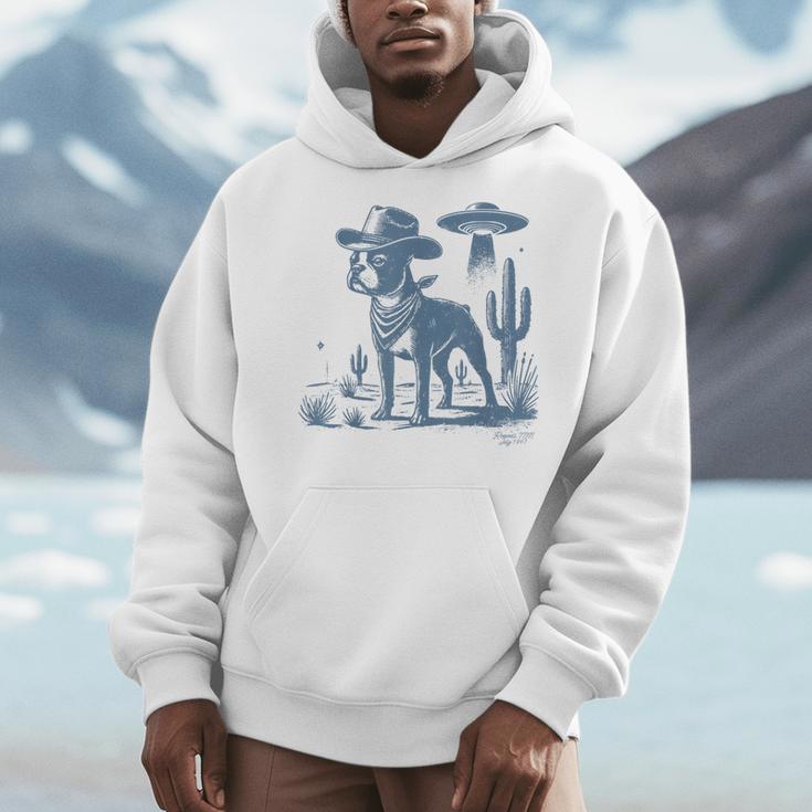 Boston Terrier UFO Cowboy Dog Dog Mom Dog Dad Alien Dog Men Hoodie, Couple Gifts, Mom Gifts, Boston Terrier Dad Gifts, Boston Terrier Mom Gifts, funny design