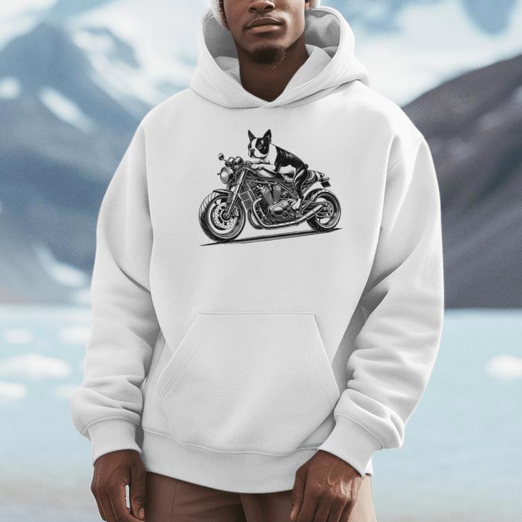 Cool Boston Terrier Riding a Motorcycle Biker Dog Lover For Men Women Kids Men Hoodie, Boston Terrier Riding Gifts, funny design