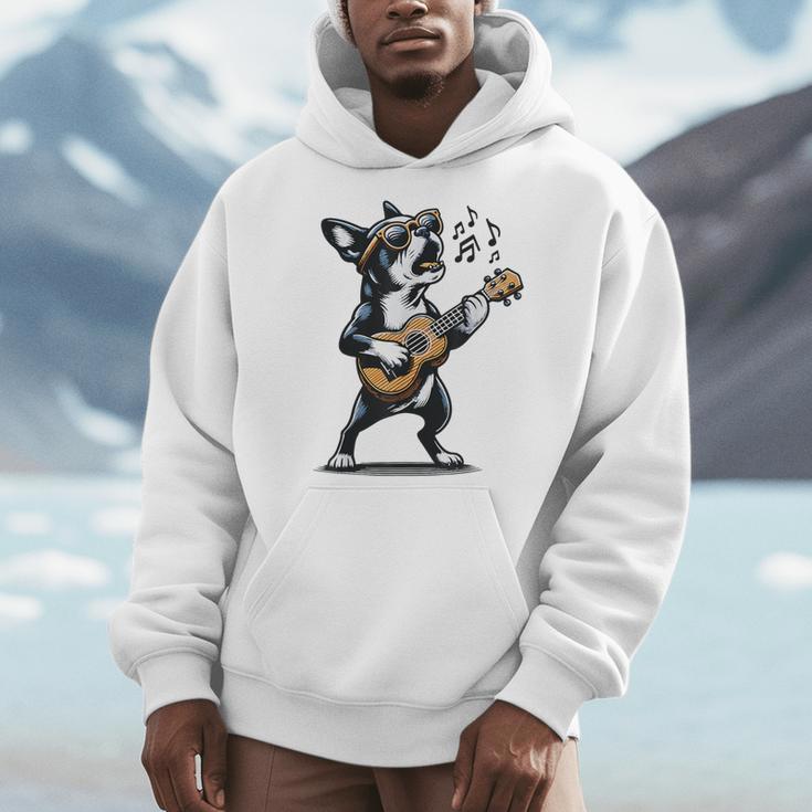 Dog Playing Guitar Singing Boston Terrier For Men Women Girls Kids Men Hoodie, funny design