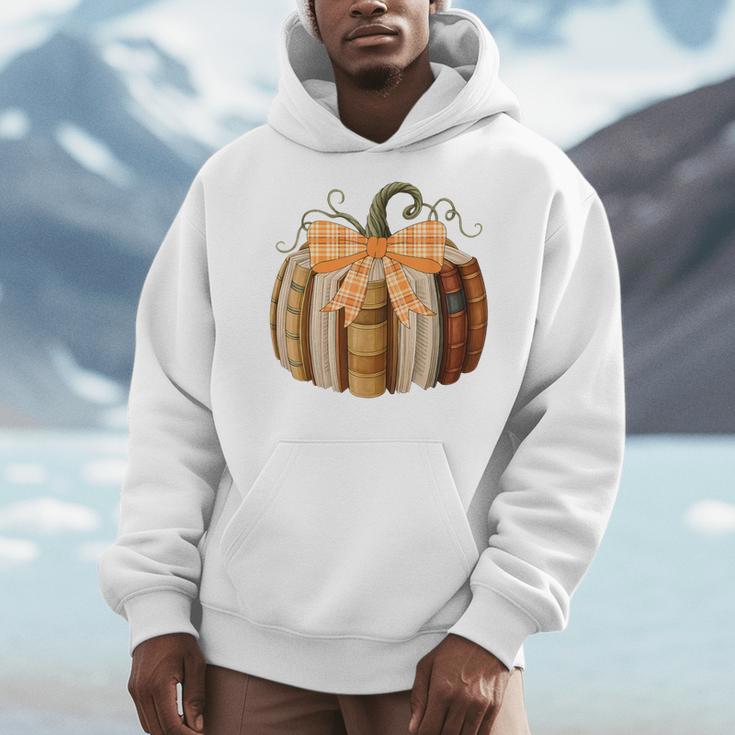 Fall Book Pumpkin Halloween Teacher Librarian Thanksgiving Men Hoodie, funny design